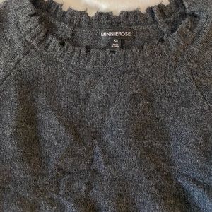 Minnie Rose Cashmere Distressed Long Sleeve Crew Sweater dark gray SZ XS